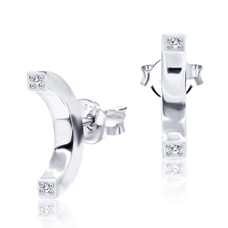 CZ C Shaped Silver Stud Earring STS-3226